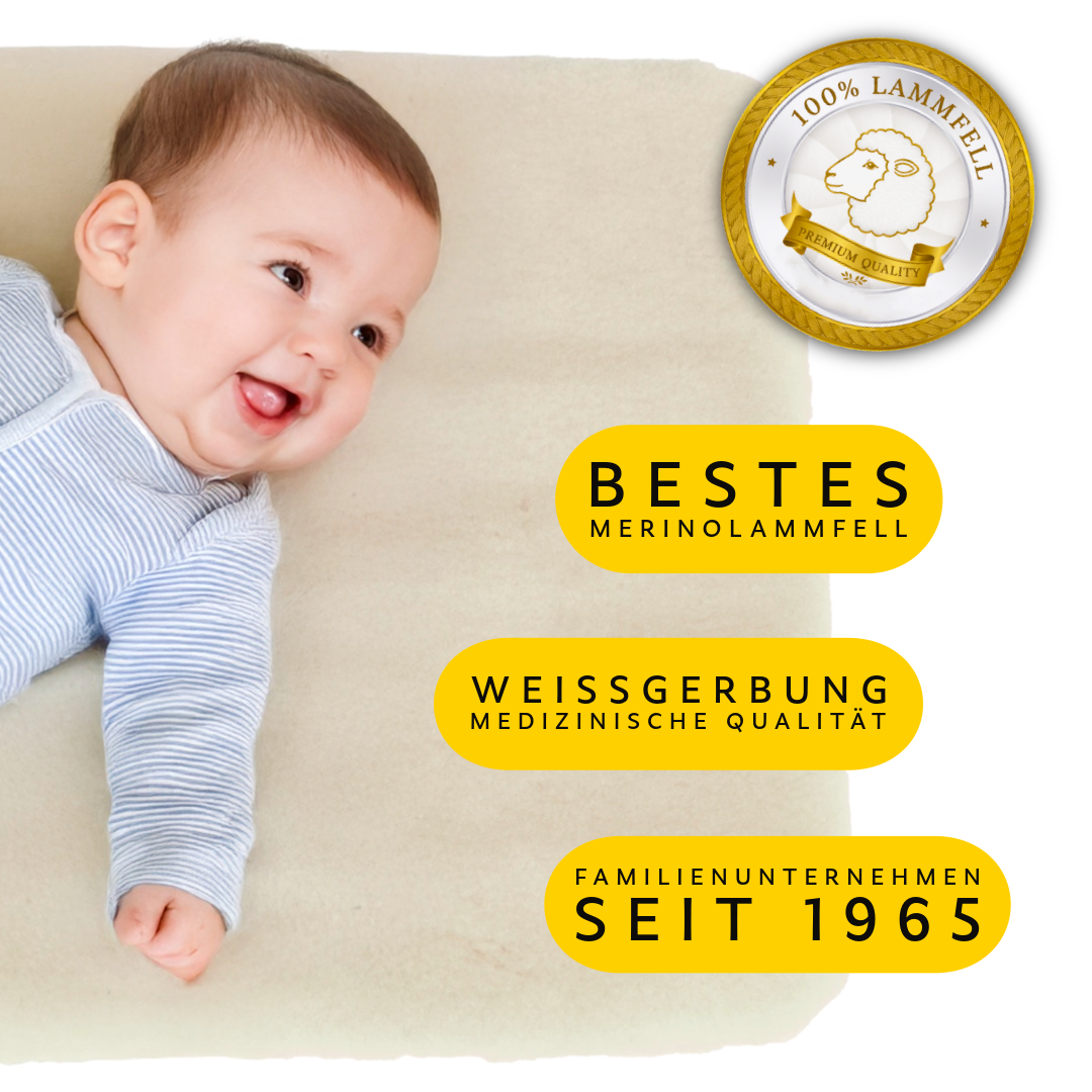 Lammfell - medizinisch - Babyfell - Kinderwagen - Kindersitz Weiß - Leibersperger Lammfell