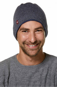 Beanie - Wendemütze aus Baby Alpaka - unisex - jeansblau/grau - Leibersperger Lammfell Shop